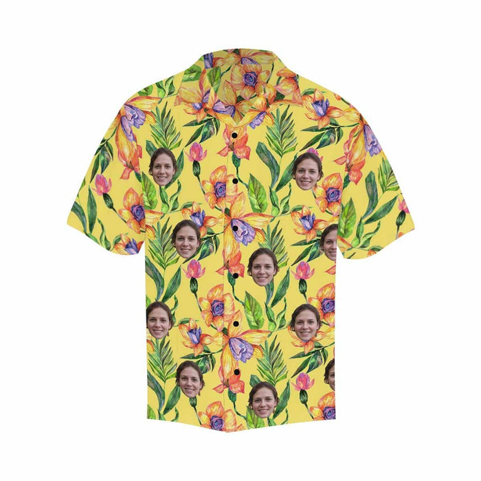 Custom Face Yellow Flowers Men's All Over Print Hawaiian Shirt