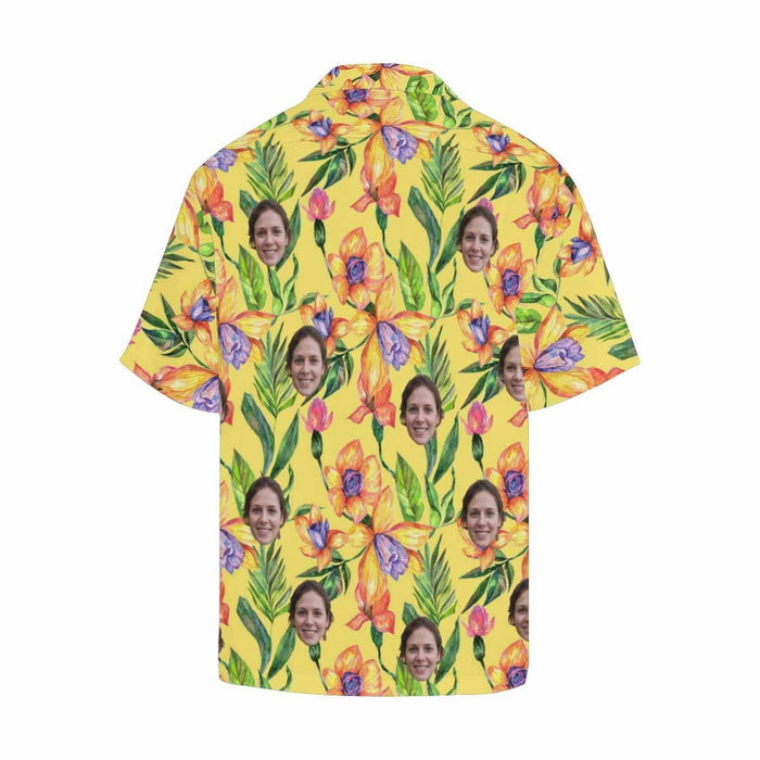Custom Face Yellow Flowers Men's All Over Print Hawaiian Shirt