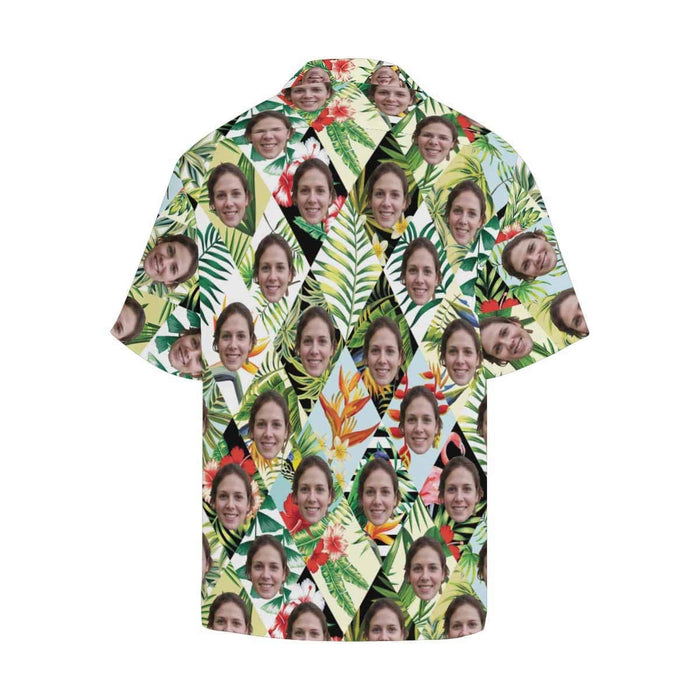 Custom Face Leaves Rhombus Men's All Over Print Hawaiian Shirt