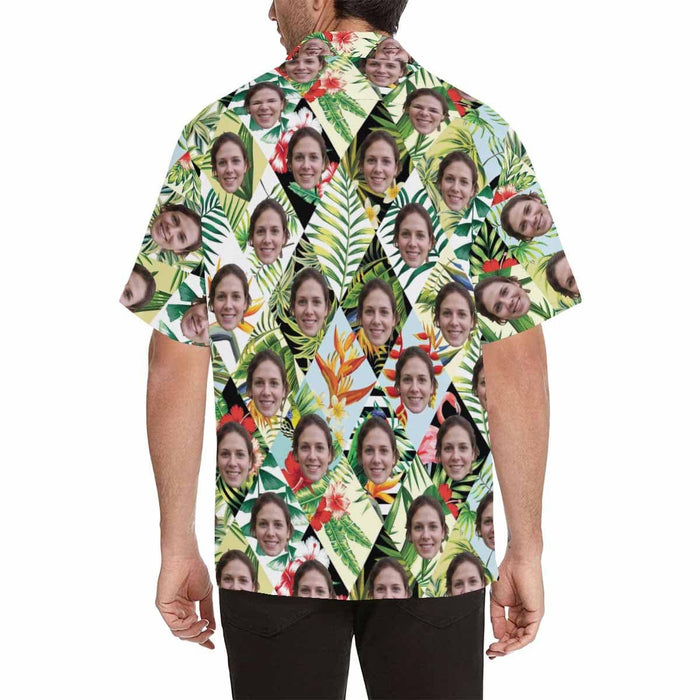 Custom Face Leaves Rhombus Men's All Over Print Hawaiian Shirt