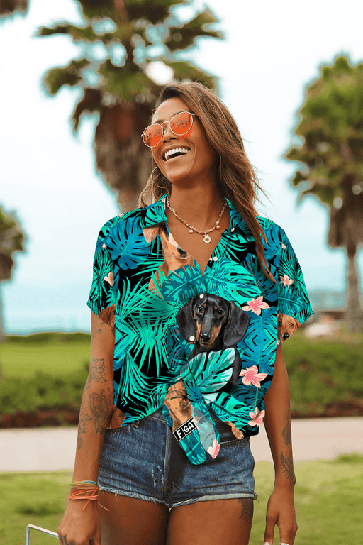 Hawaiian Aloha Shirt For Women, Dachshund Tropical Wiener Dog Stuff Hawaii Shirt