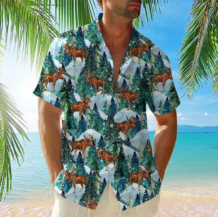 Forest Moose Aloha Hawaiian Shirts for Men and Women