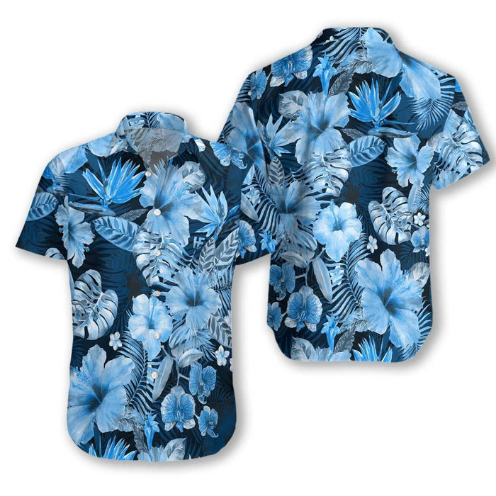 Floral Flower Blue Aloha Hawaiian Shirt for Men and Women