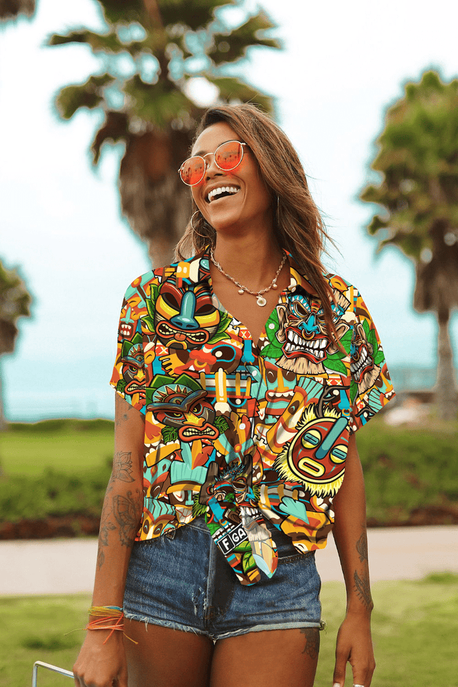 Hawaiian Aloha Shirt For Women, Amazing Tiki Pattern Unisex Hawaii Shirts