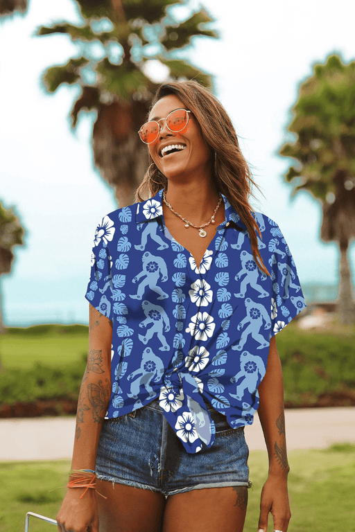 Hawaiian Aloha Shirt For Women, Bigfoot Blue Nice Design Hawaii Shirt