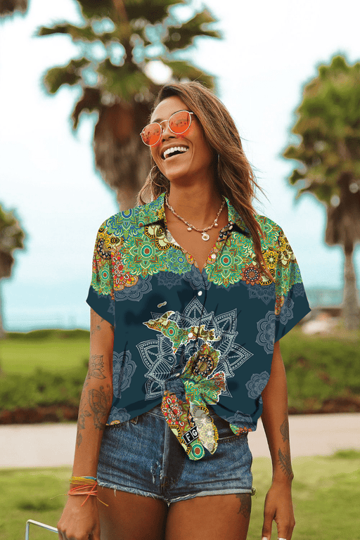 Hawaiian Aloha Shirt For Women, Michigan Floral Mandala Hawaii Shirt