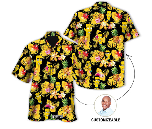 Custom Photo Pineapple Seamless Pattern With Tropical Leaves Aloha Hawaiian Shirt