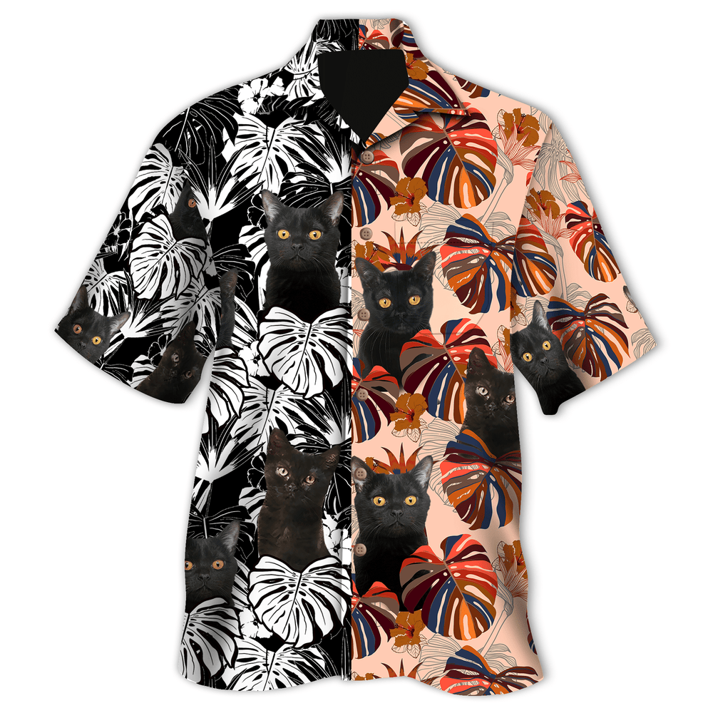 Black Cat Shirt - Floral Pattern Aloha Cat Hawaiian Shirt
