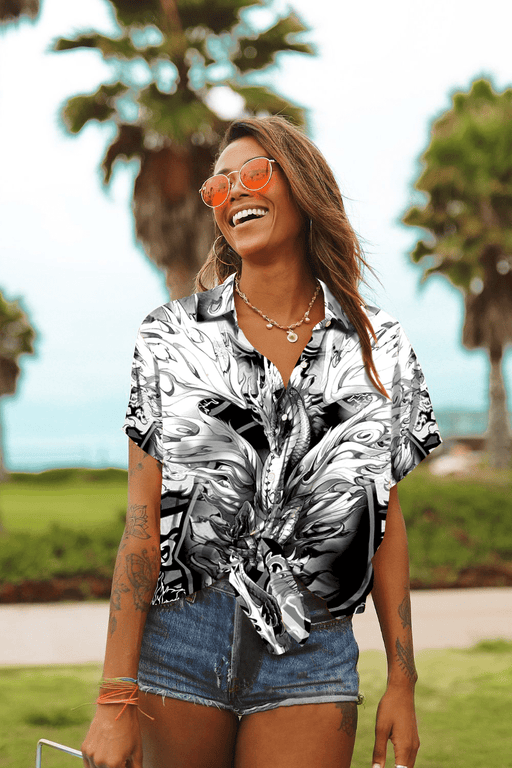 Hawaiian Aloha Shirt For Women, Dark Dragon Tattoo Hawaii Shirt