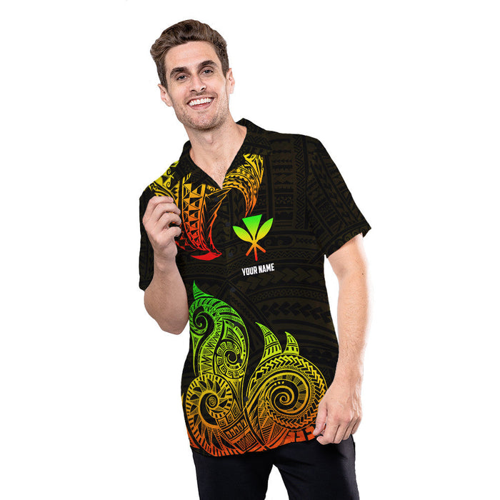 Polynesian Shirt - Personalized Polynesian Hawaiian Gold Tribal Wave Custom Hawaiian Shirt - RE
