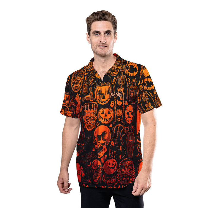 Halloween Gift Ideas, Pumpkin Monster Skull Custom Hawaiian Shirt