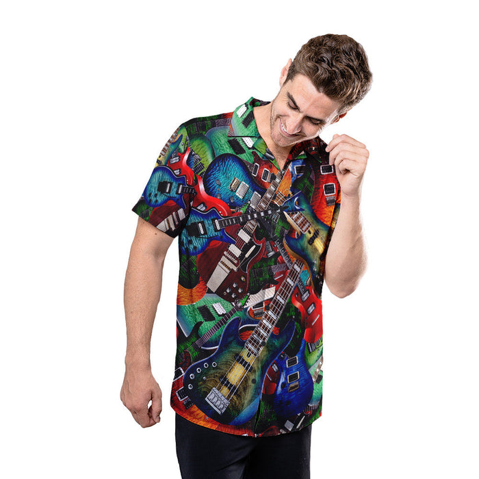 Guitar Shirt - Guitar Music Colorful Electric Guitar Music Hawaiian Shirt