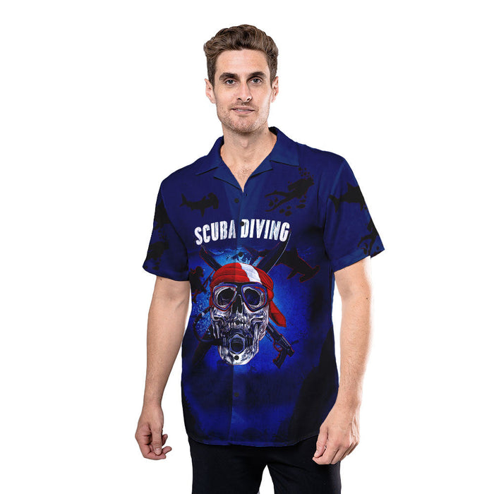 Diving Shirt - Pirate Skull Scuba Diver Custom Hawaiian Shirt RE