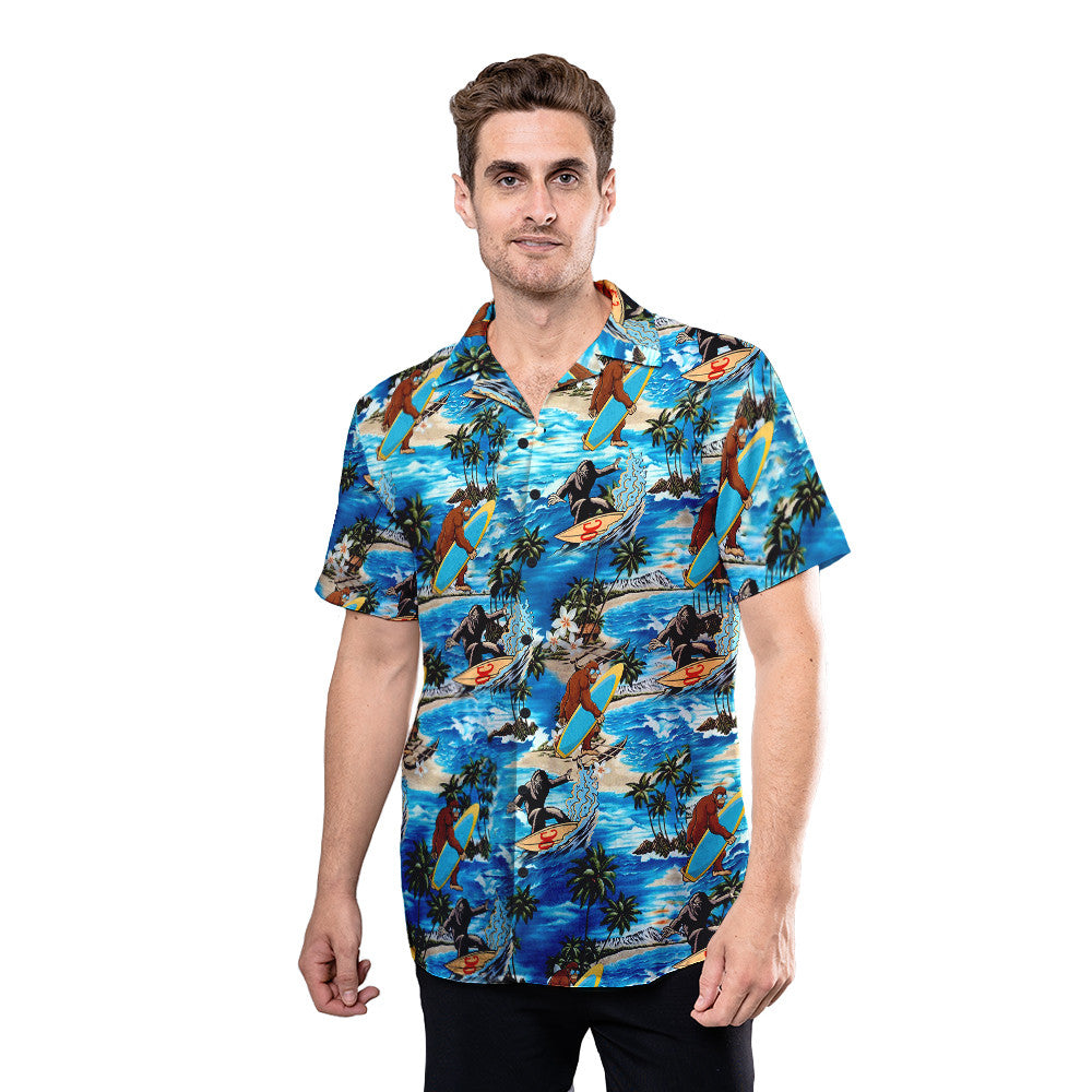 Bigfoot Surfing Blue Unique Design - Bigfoot Hawaiian Shirt