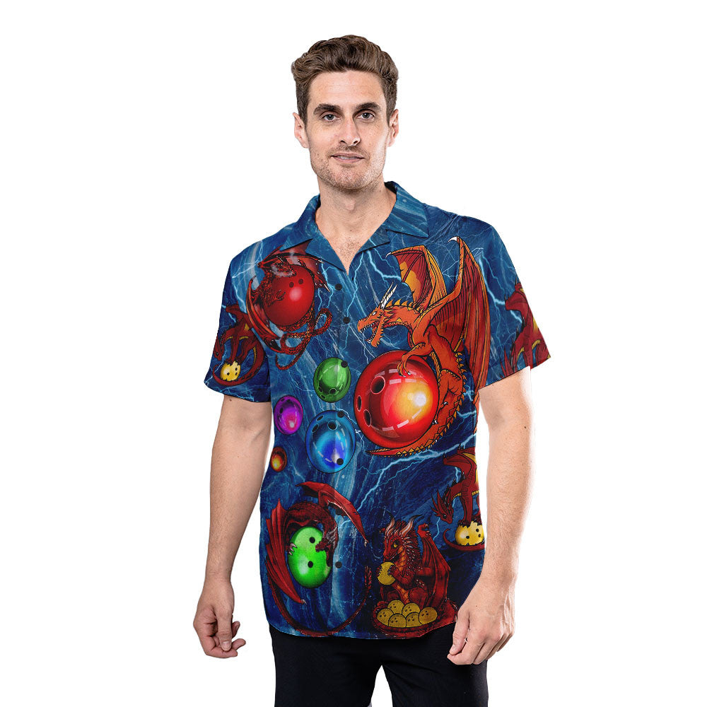 Unique Bowling Shirts - Amazing Thunder Bowling Dragon Blue Colorful Unisex Hawaiian Shirt