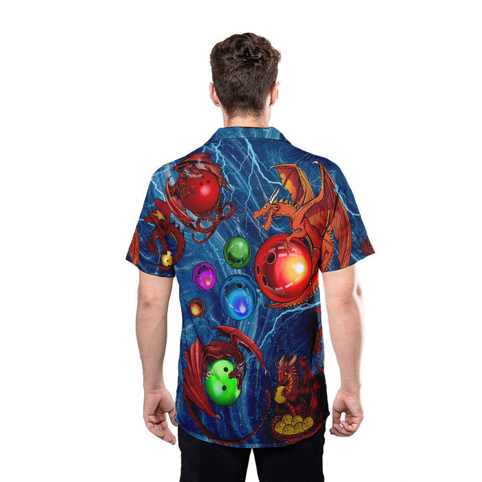 Unique Bowling Shirts - Amazing Thunder Bowling Dragon Blue Colorful Unisex Hawaiian Shirt
