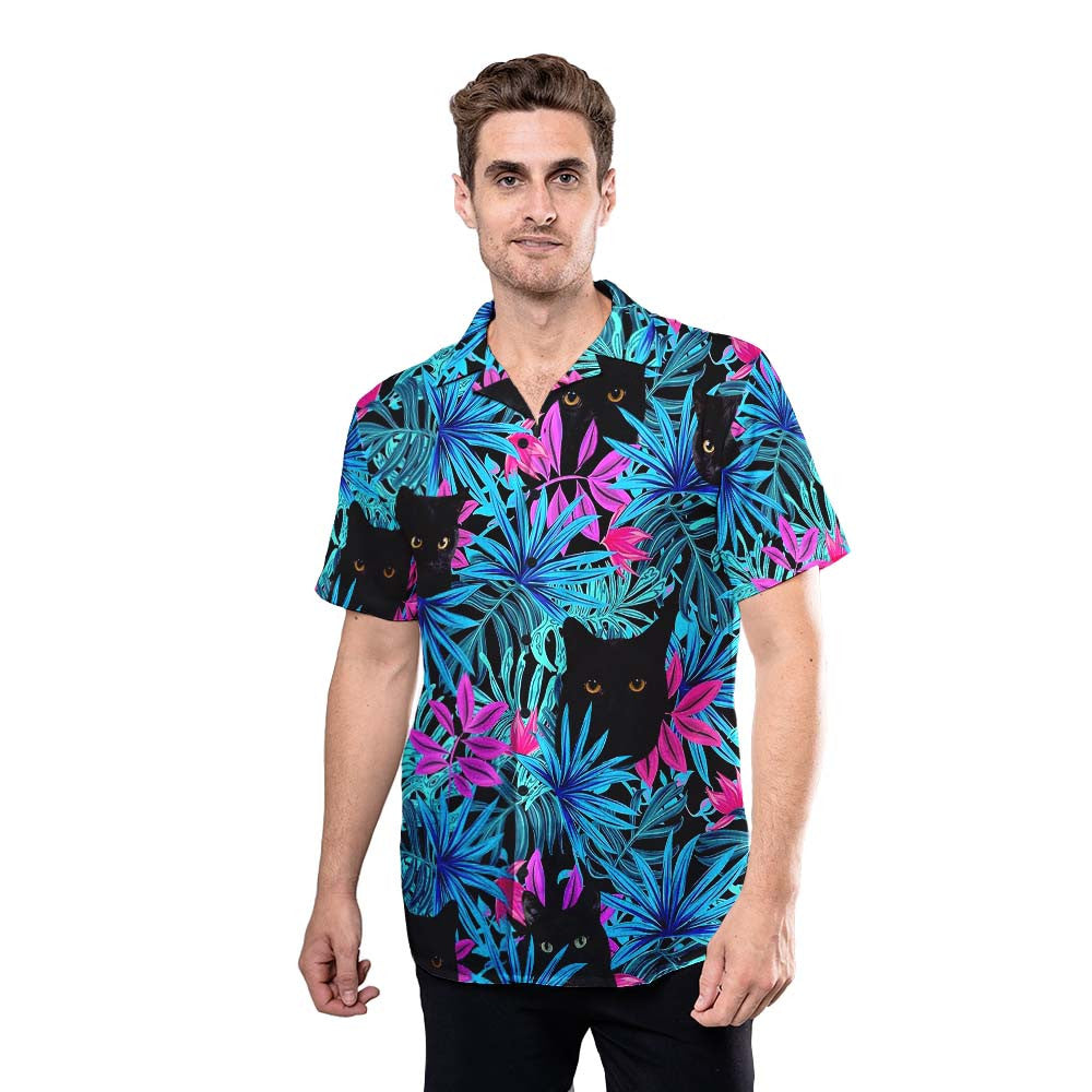 Black Cat Shirt - Tropical Black Cat Hawaiian Shirt