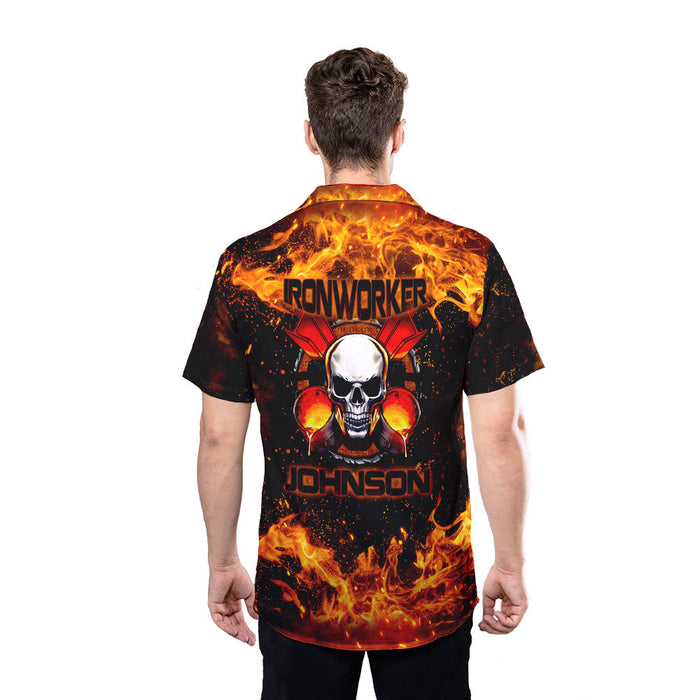Skull Shirt - Skull Flame Ironworker Custom Hawaiian Shirt RE
