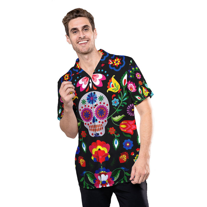 Colorful Sugar Skull Art - Skull Unisex Hawaiian Shirt