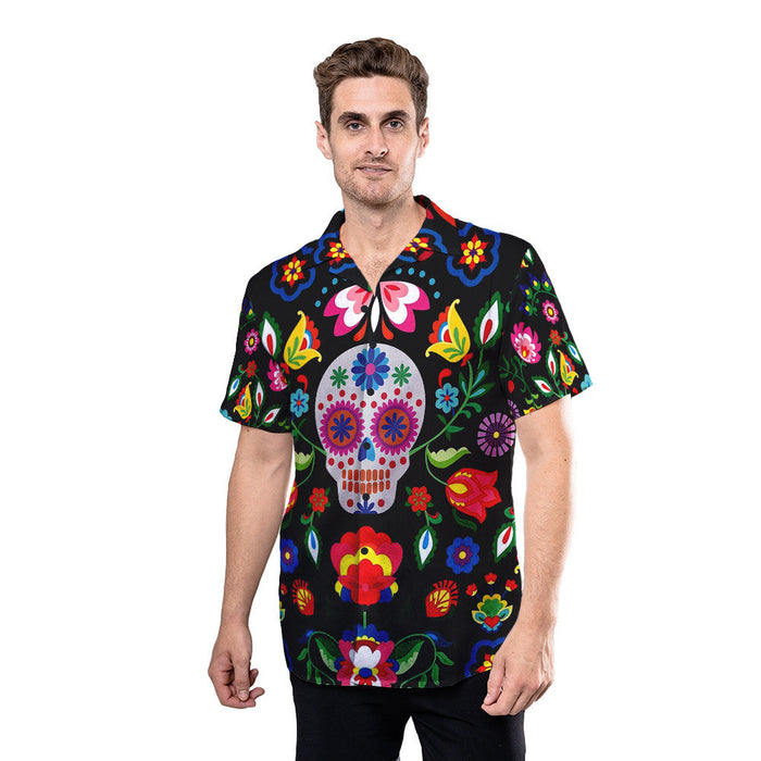 Colorful Sugar Skull Art - Skull Unisex Hawaiian Shirt