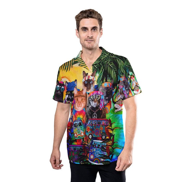 Cat Shirt - Hippie Cat Hawaiian Shirt