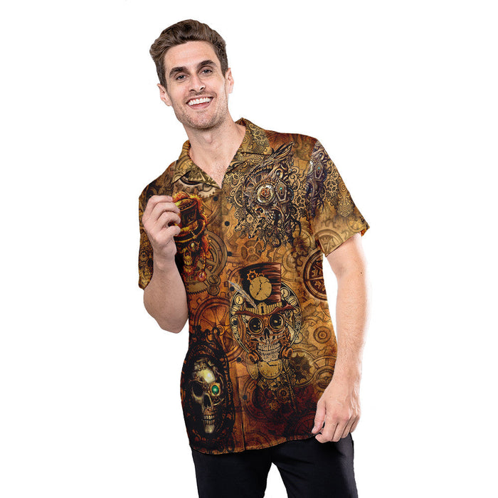 Skull Shirt - Vintage Skull Steampunk Unisex Hawaiian Shirt