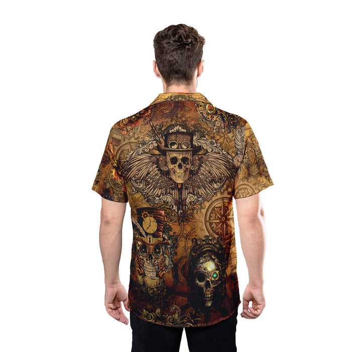 Skull Shirt - Vintage Skull Steampunk Unisex Hawaiian Shirt