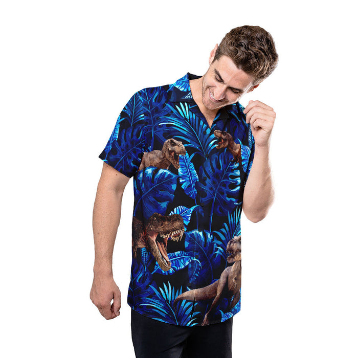 Dinosaurs T-rex Blue Aloha Hawaiian Shirts for Men and Women