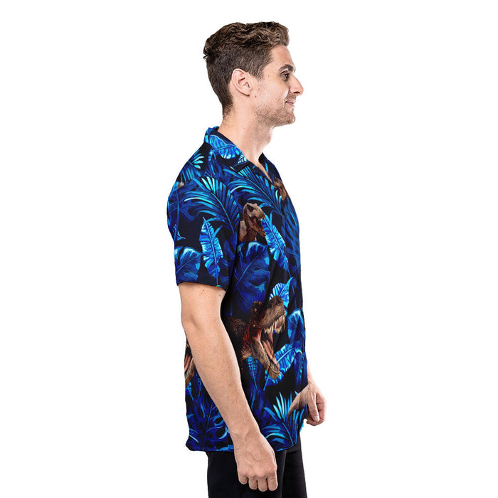 Dinosaurs T-rex Blue Aloha Hawaiian Shirts for Men and Women