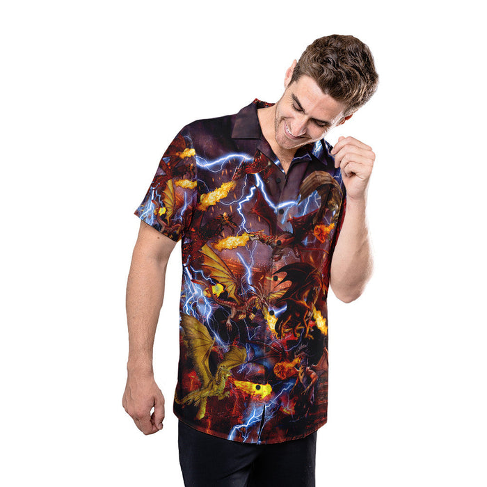 Dragon Shirt - Fire Dragon Mythology Creature Lightning Hawaiian Shirt Collection