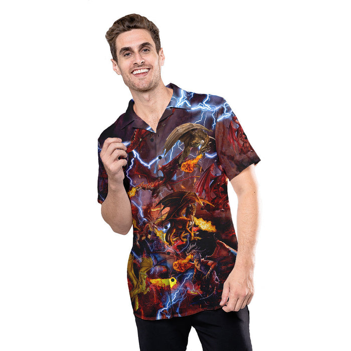 Dragon Shirt - Fire Dragon Mythology Creature Lightning Hawaiian Shirt Collection