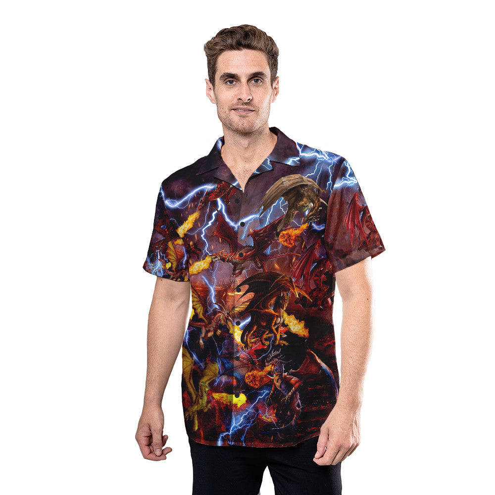 Dragon Shirt - Fire Dragon Mythology Creature Lightning Hawaiian Shirt Collection