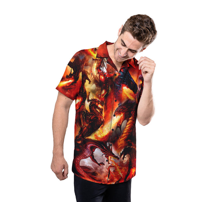 Dragon Shirt - Fire Dragon Mythology Creature Red Hawaiian Shirt Collection