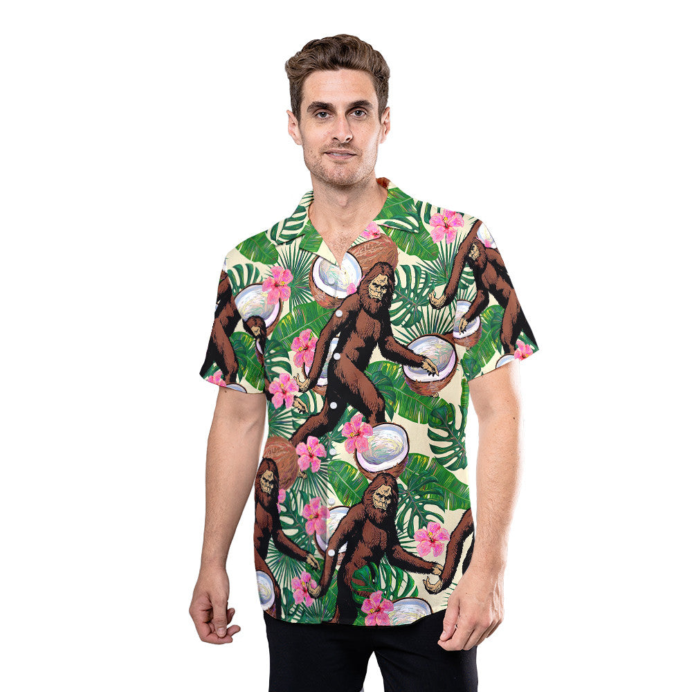 Bigfoot Coconut Juice For Summer Aloha - Bigfoot Hawaiian Shirt