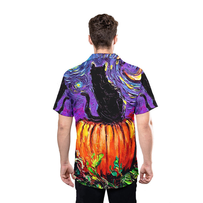 Halloween Shirt Ideas - Black Cat Halloween Art Unique Hawaiian Shirt
