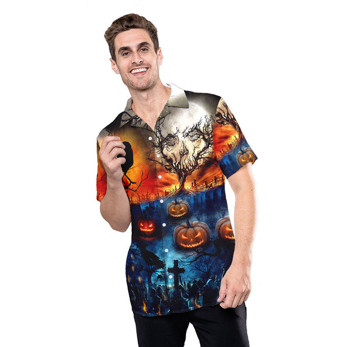 Halloween Shirt Ideas - Glowing Pumpkin By Night Halloween Unisex Hawaiian Shirt