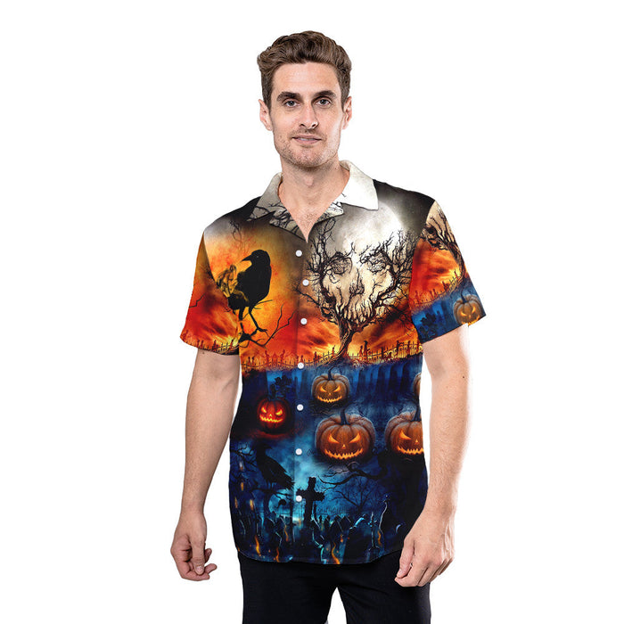 Halloween Shirt Ideas - Glowing Pumpkin By Night Halloween Unisex Hawaiian Shirt