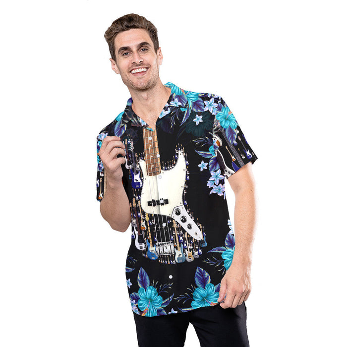 Guitar Shirt - Bass Guitar Tropical Pattern Music Hawaiian Shirt