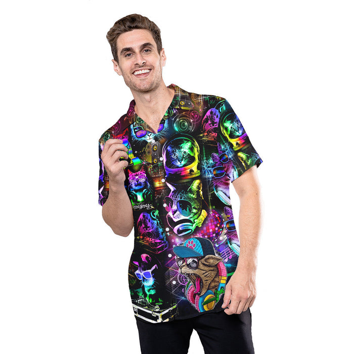 Cat Shirt - DJ Cat Purple Hawaiian Shirt