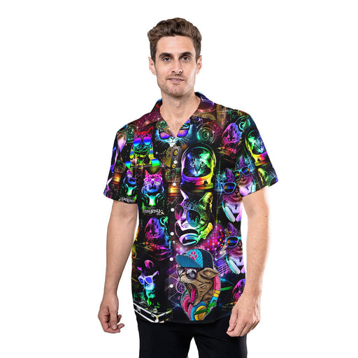 Cat Shirt - DJ Cat Purple Hawaiian Shirt