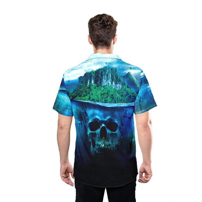 Skull Shirt - Skull Deep Water Blue Amazing Design Unisex Hawaiian Shirt