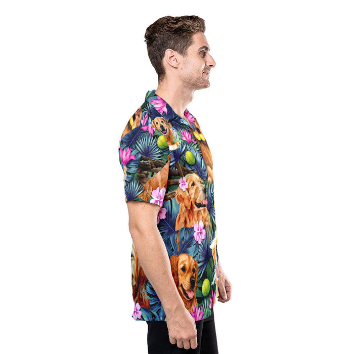 Golden Retriever Dog Shirt - Tropical Dog Hawaiian Shirt