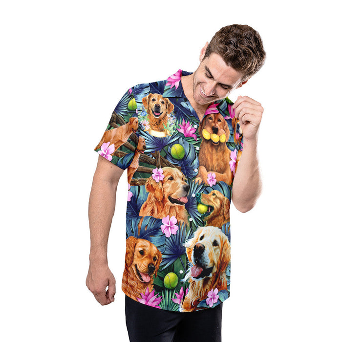 Golden Retriever Dog Shirt - Tropical Dog Hawaiian Shirt