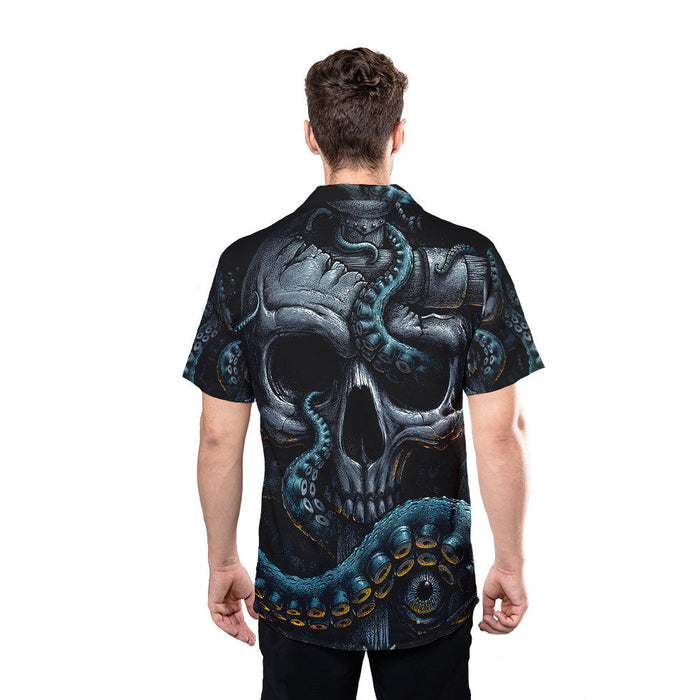 Skull Shirt - Octopus Skull Black Best Design Unisex Hawaiian Shirt