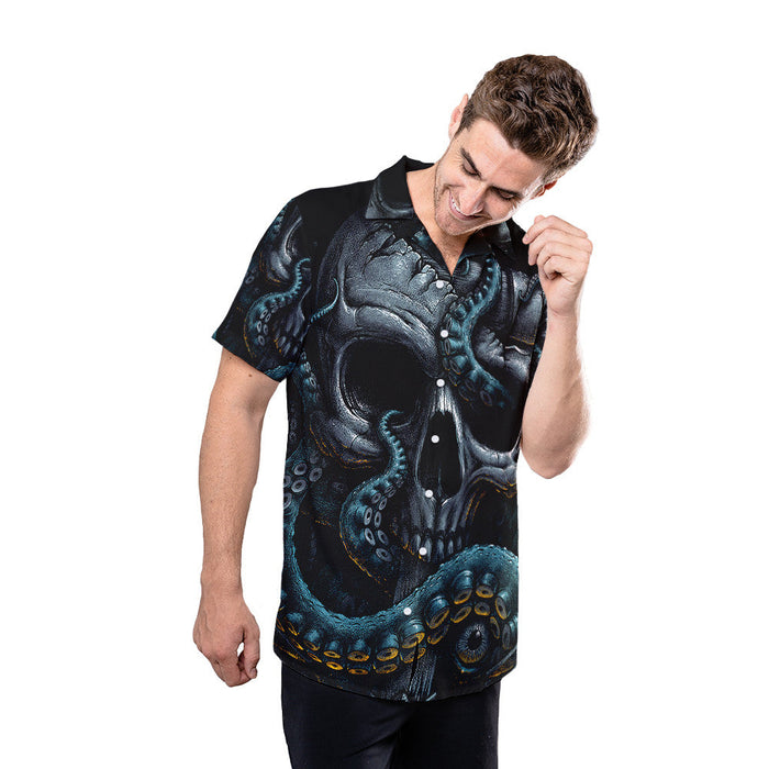 Skull Shirt - Octopus Skull Black Best Design Unisex Hawaiian Shirt