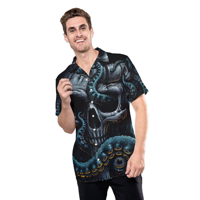 Skull Shirt - Octopus Skull Black Best Design Unisex Hawaiian Shirt