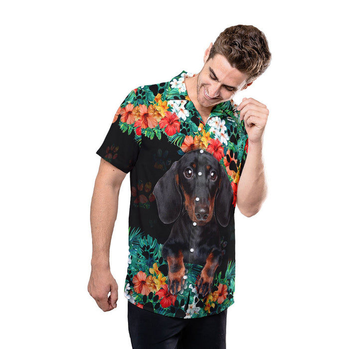 Wiener Dog Hawaiian Shirt - Flower Dachshund Unisex Hawaiian shirt