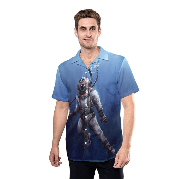 Scuba Diver And Shark Shadow Diving Art Unique Design Unisex Hawaiian Shirt