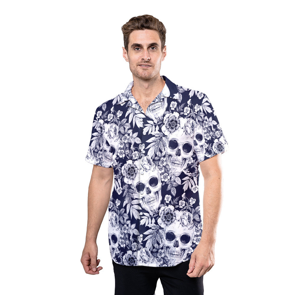 Skull Shirt - Skull Flower Gray Best Design Unisex Hawaiian Shirt