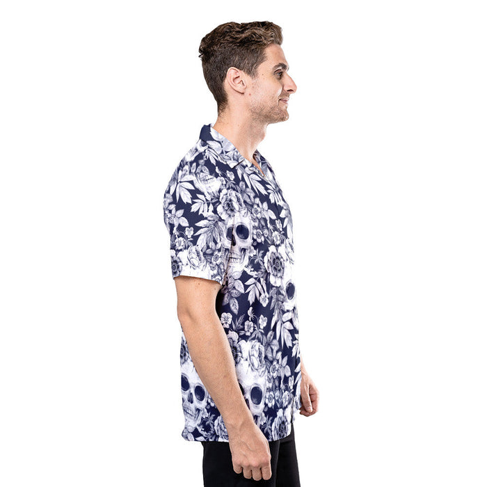 Skull Shirt - Skull Flower Gray Best Design Unisex Hawaiian Shirt